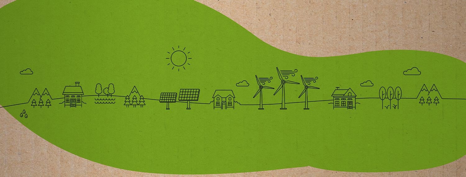 Desenho do percurso da energia renovável num cartão reciclado
