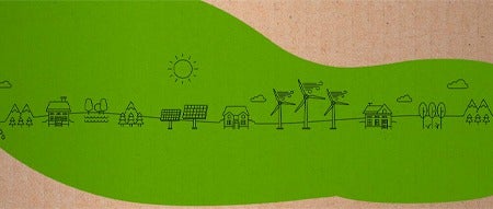 Desenho do percurso da energia renovável num cartão reciclado