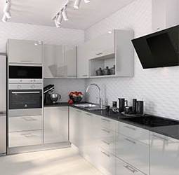 cozinha moderna, branca e cinzenta