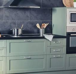 cozinha moderna, cor verde/azul