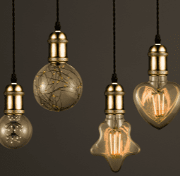 4 lâmpadas decorativas de vários formatos