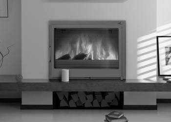sala de estar com recuperador de calor a lenha/biomassa