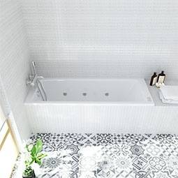 casa de banho luminosa com banheira e pavimento ceramico